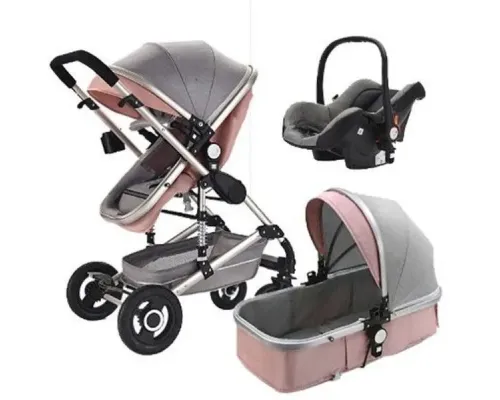 Детская коляска-трансформер B.Childhood 3-in-1 model 739 стандартная коляска, летний вариант, переноска с возможностью крепления в авто Pink