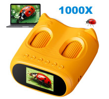 Дитячий цифровий мікроскоп 2 в 1 з біноклем, 1000x, HD 1080P, екран 2,0 дюйма, жовтий