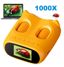Дитячий цифровий мікроскоп 2 в 1 з біноклем, 1000x, HD 1080P, екран 2,0 дюйма, жовтий