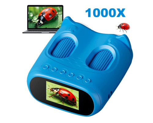 Дитячий цифровий мікроскоп 2 в 1 з біноклем, 1000x, HD 1080P, екран 2,0 дюйма