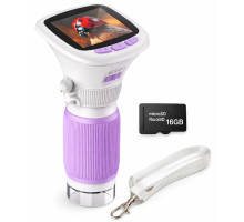 Мікроскоп дитячий 1000x портативний з IPS екраном 2,4”, кишеньковий, рожевий