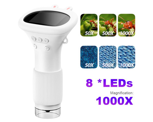 Мікроскоп дитячий портативний, кишеньковий, з 1000× збільшенням, Macro IPS, екран 2,0 дюйма