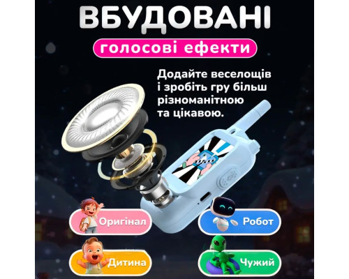 Дитяча відео-рація 300 м на акумуляторі, USB-зарядка, набір 2 шт. (рожевий і синій)