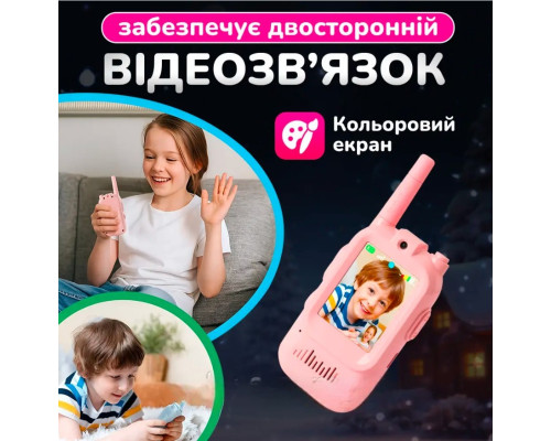Дитяча відео-рація 300 м на акумуляторі, USB-зарядка, набір 2 шт. (рожевий і синій)