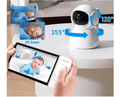 Видеоняня Baby Monitor ABM570 с 5-дюймовым IPS экраном и аккумулятором 3500 mAh и ночным видением Видеоняня Baby Monitor ABM570 с 5-дюймовым IPS экраном и аккумулятором 3500 mAh и ночным видением