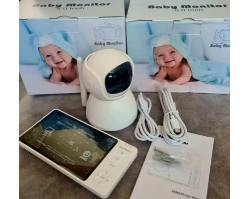 Видеоняня Baby Monitor ABM570 с 5-дюймовым IPS экраном и аккумулятором 3500 mAh и ночным видением Видеоняня Baby Monitor ABM570 с 5-дюймовым IPS экраном и аккумулятором 3500 mAh и ночным видением