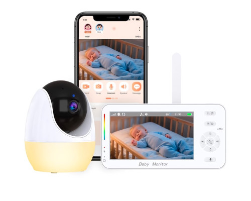 Відеоняня ABM206 з нічником та підключенням до телефону, поворотна камера, режим VOX, двосторонній зв’язок