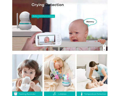 Відеоняня Baby Monitor 5" – двосторонній зв’язок, 360° огляд, режим VOX, автономна батарея 5000 мА·год