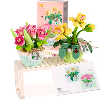3D конструктор набор строительных блоков LOZ 1673 мини роза тюльпан в горшке 409 деталей пластиковый