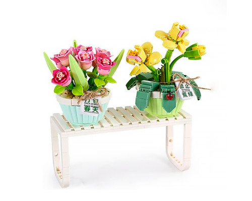3D конструктор набор строительных блоков LOZ 1673 мини роза тюльпан в горшке 409 деталей пластиковый