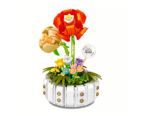 3D конструктор набор строительных блоков YZ 2141 цветочный конструктор Розы 482 деталей