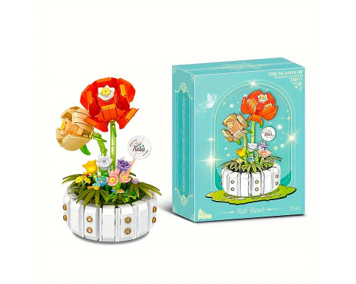 3D конструктор набор строительных блоков YZ 2141 цветочный конструктор Розы 482 деталей