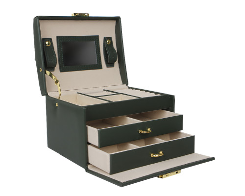 Шкатулка Casegrace SP-01111 для украшений и ювелирных изделий трехуровневая с зеркалом Green