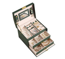 Шкатулка Casegrace SP-01111 для украшений и ювелирных изделий трехуровневая с зеркалом Green