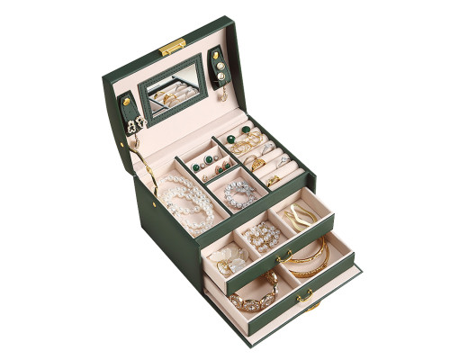 Шкатулка Casegrace SP-01111 для украшений и ювелирных изделий трехуровневая с зеркалом Green