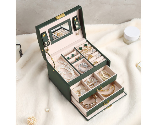 Шкатулка Casegrace SP-01111 для украшений и ювелирных изделий трехуровневая с зеркалом Green