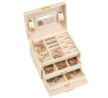 Шкатулка Casegrace SP-01111 для украшений и ювелирных изделий трехуровневая с зеркалом Champagne