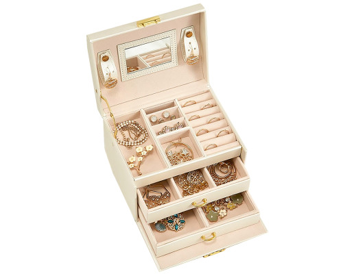Шкатулка Casegrace SP-01111 для украшений и ювелирных изделий трехуровневая с зеркалом Champagne