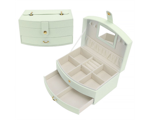 Шкатулка Casegrace SP-01245 для украшений и ювелирных изделий двохуровневая с зеркалом и ручкой 20*15*10 см Tiffany