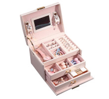 Шкатулка Casegrace SP-01111 для украшений и ювелирных изделий трехуровневая с зеркалом Pink