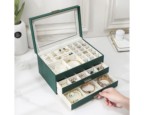 Шкатулка Casegrace SP-01223 для украшений и ювелирных изделий трехуровневая 26,5*18*13,5 см Green
