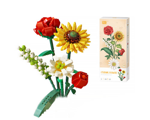 3D конструктор набор строительных блоков LOZ 1659 подсолнух роза шафран зверобой 568 деталей пластиковый