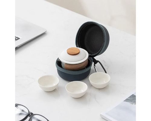 Дорожный чайный набор HR-068 заварник 240 ml стеклянный + 3 пиалы с чехлом White