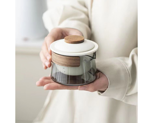 Дорожный чайный набор HR-068 заварник 240 ml стеклянный + 3 пиалы с чехлом White