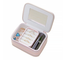Шкатулка Casegrace SP-01167 для украшений и ювелирных изделий портативная с зеркалом и двойной молнией 11,5*8,5*5 см Pink