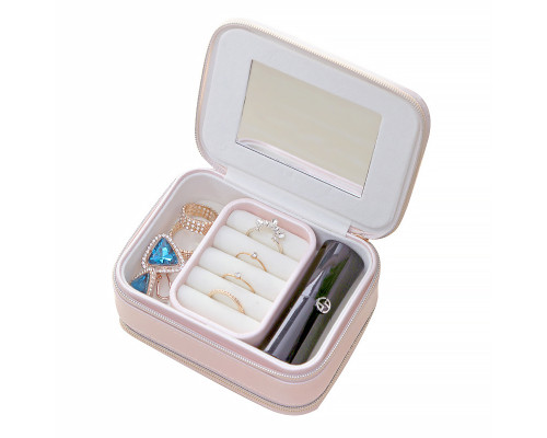 Шкатулка Casegrace SP-01167 для украшений и ювелирных изделий портативная с зеркалом и двойной молнией 11,5*8,5*5 см Pink