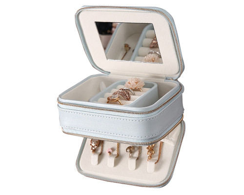 Шкатулка Casegrace SP-01167 для украшений и ювелирных изделий портативная с зеркалом и двойной молнией 11,5*8,5*5 см Blue