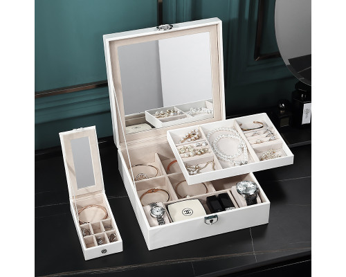 Шкатулка Casegrace SP-01130 для украшений и ювелирных изделий с зеркалом на замке с ключом White