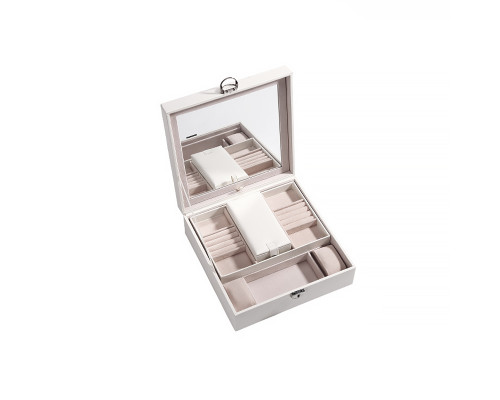 Шкатулка Casegrace SP-01130 для украшений и ювелирных изделий с зеркалом на замке с ключом White