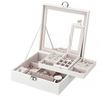 Шкатулка Casegrace SP-01130 для украшений и ювелирных изделий с зеркалом на замке с ключом White