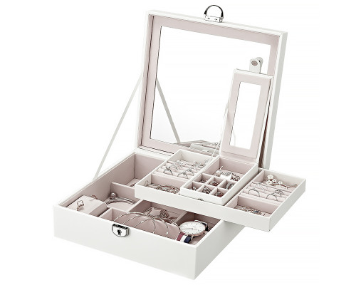 Шкатулка Casegrace SP-01130 для украшений и ювелирных изделий с зеркалом на замке с ключом White