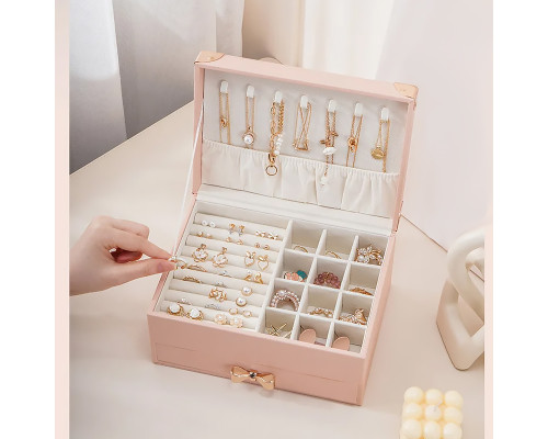 Шкатулка Casegrace SP-01261 для украшений и ювелирных изделий двухуровневая  23*17*12 см Pink