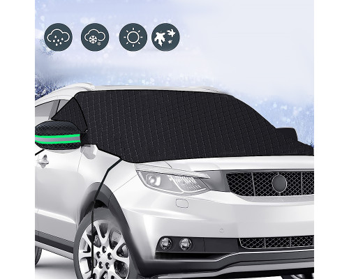 Защитная накидка чехол 12838 Green на лобовое стекло и зеркала от снега и солнца на магнитах 260*114 см