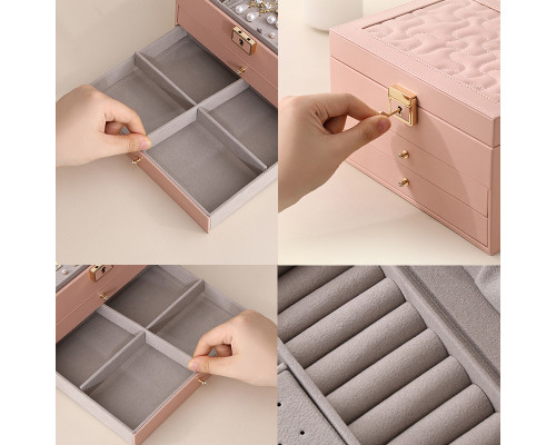 Шкатулка Casegrace SP-01265 для украшений и ювелирных изделий трехуровневая на замке с ключом 23*17*13,5 см Pink