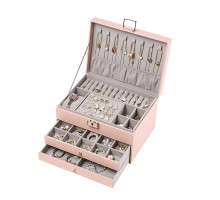 Шкатулка Casegrace SP-01265 для украшений и ювелирных изделий трехуровневая на замке с ключом 23*17*13,5 см Pink