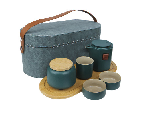 Дорожный набор 45521 для чайной церемонии из 7 предметов керамический Dark Green