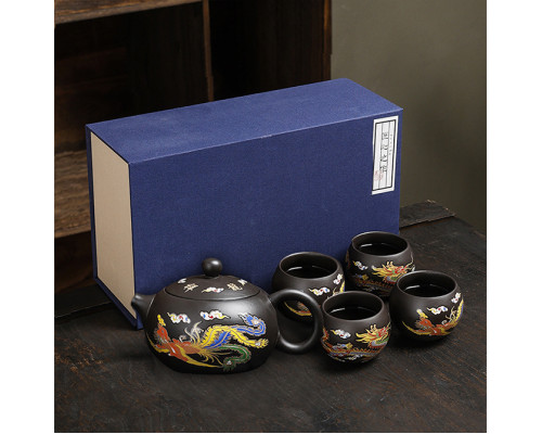 Дорожный чайный набор 20240527 Dragon and Phoenix заварник 220 ml + 4 пиалы с чехлом