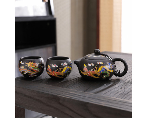 Дорожный чайный набор 20240527 Dragon and Phoenix заварник 220 ml + 4 пиалы с чехлом