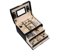 Шкатулка Casegrace SP-01111 для украшений и ювелирных изделий трехуровневая с зеркалом Black