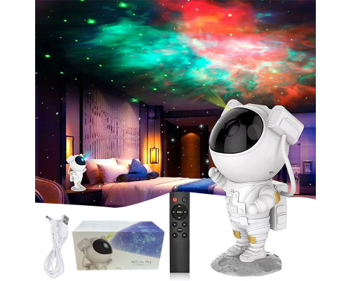 Проектор ночник Астронавт 20210907 звездное небо 8 режимов свечения с пультом дистанционного управления таймером USB White