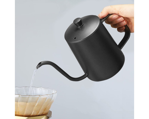 Чайник для заваривания кофе Choxila 11356 с длинным носиком и крышкой нержавеющая сталь Black 600 мл