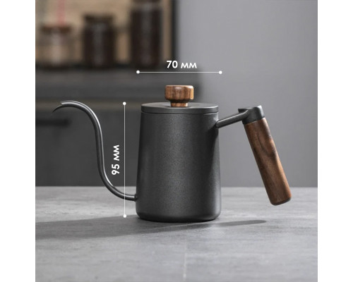 Чайник для заваривания кофе Choxila 11625 350 мл с длинным носиком и крышкой нержавеющая сталь Black