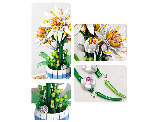 3D конструктор набор строительных блоков JIE-STAR 9033 Epiphyllum Bonsai 835 деталей пластиковый