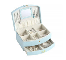 Шкатулка Casegrace SP-01245 для украшений и ювелирных изделий двохуровневая с зеркалом и ручкой 20*15*10 см Blue