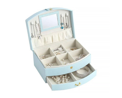 Шкатулка Casegrace SP-01245 для украшений и ювелирных изделий двохуровневая с зеркалом и ручкой 20*15*10 см Blue