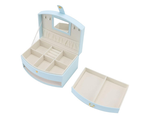 Шкатулка Casegrace SP-01245 для украшений и ювелирных изделий двохуровневая с зеркалом и ручкой 20*15*10 см Blue